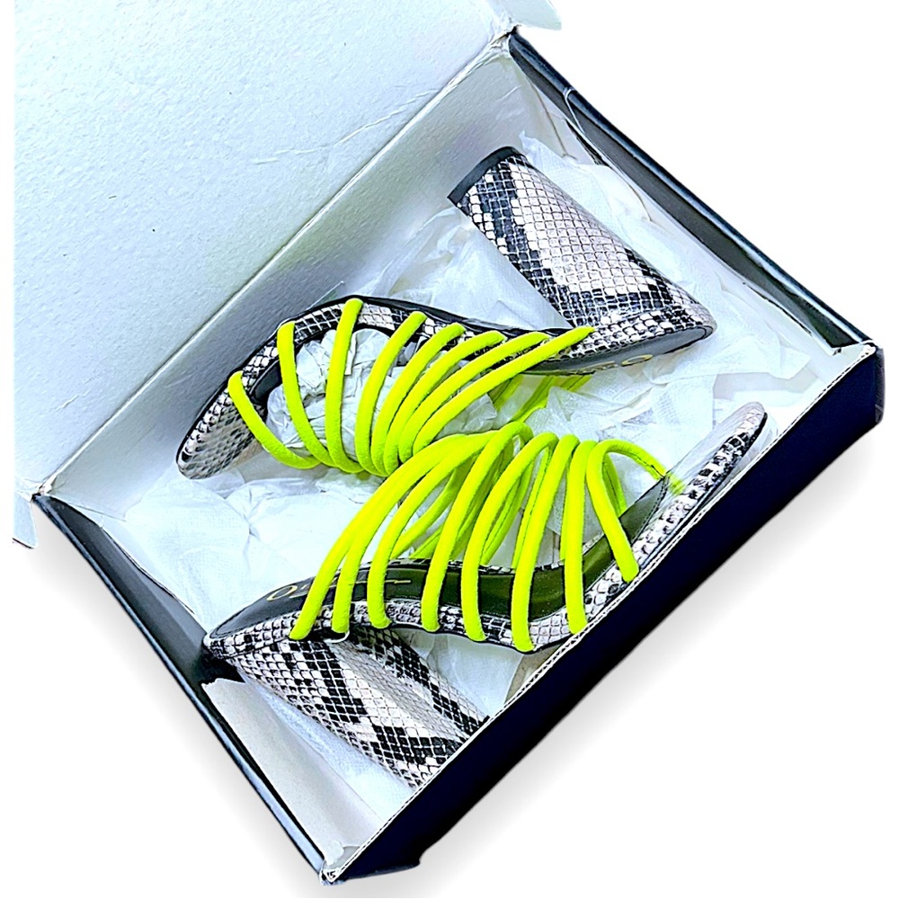 Snakeskin Neon Strap Block Heel